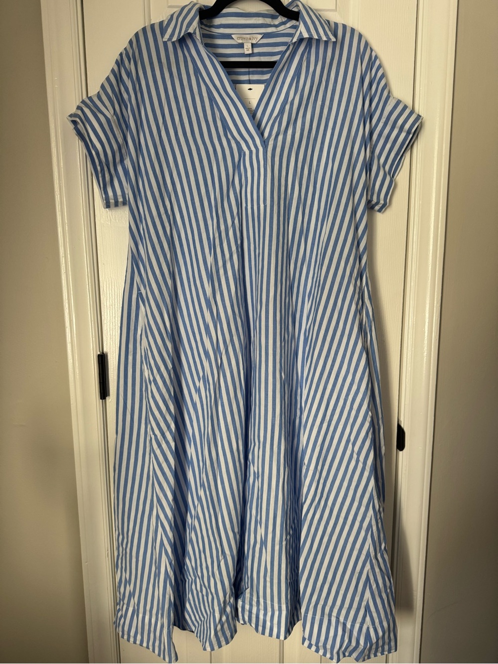 crown & ivy Light Blue and White Striped Shirt Dress